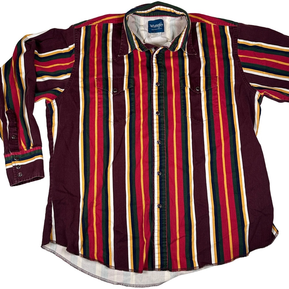 Wrangler pearl snap‎ 90s Men's Striped Button Down Shirt western cowboy